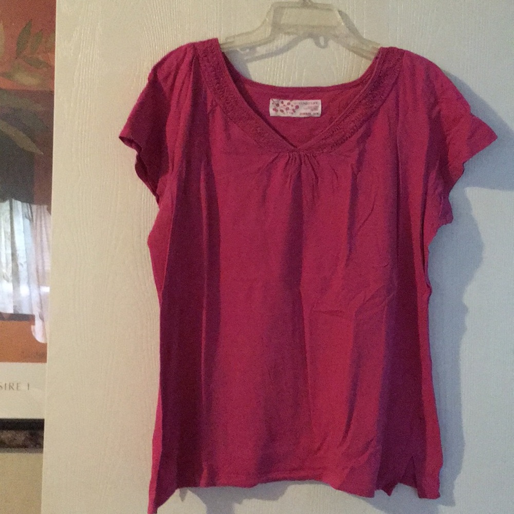 Smocked tunic raspberry colored shirt